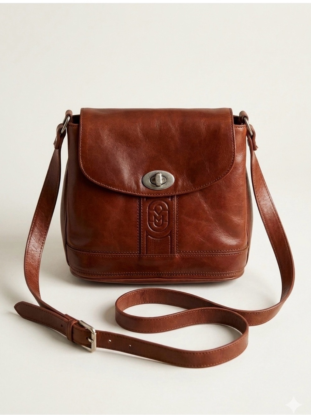 Vintage Designer Marino Orlandi Brown Italian Leather Crossbody Bag